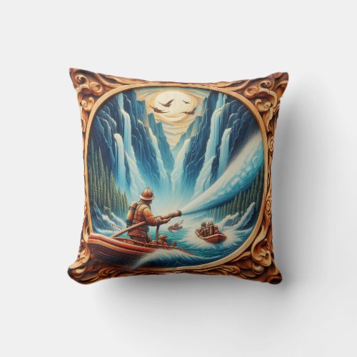 The firefighters loaded onto their boat throw pillow