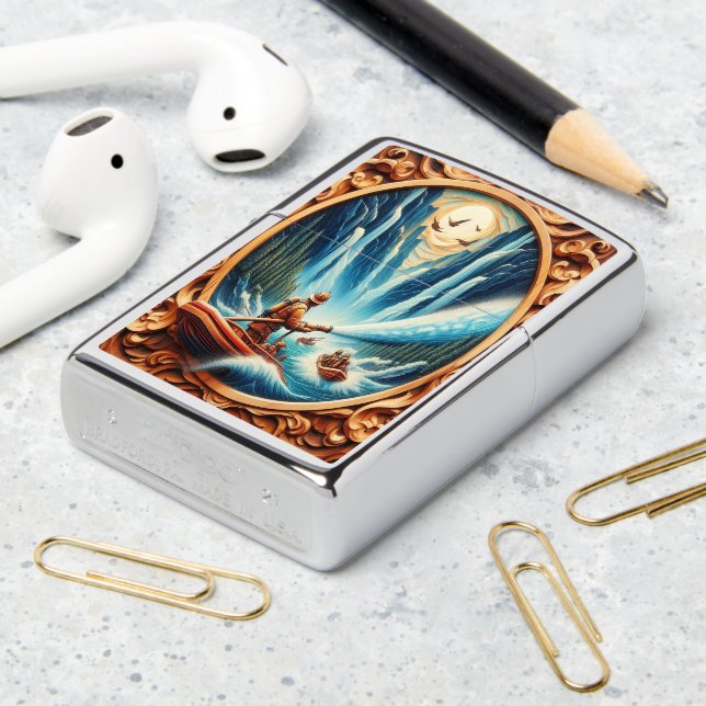 The firefighters loaded onto their boat zippo lighter (On Table 2)