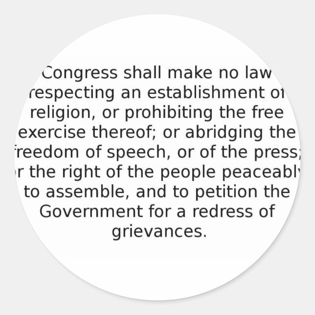 The First Amendment Classic Round Sticker (Front)