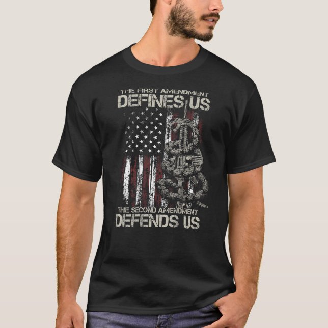 The First Amendment defines us American Flag ON BA T-Shirt (Front)