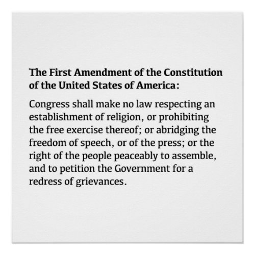 The First Amendment of the Constitution Poster