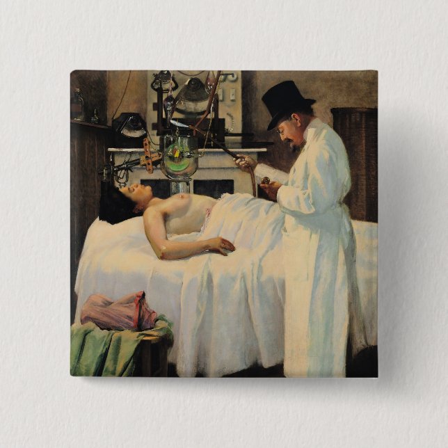 The First Attempt to Treat Cancer with X Rays Pinback Button (Front)