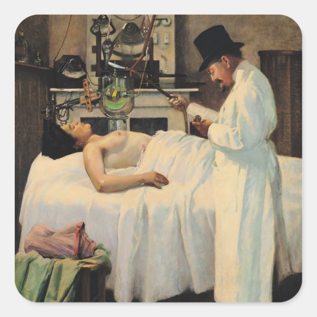 The First Attempt to Treat Cancer with X Rays Square Sticker (Front)