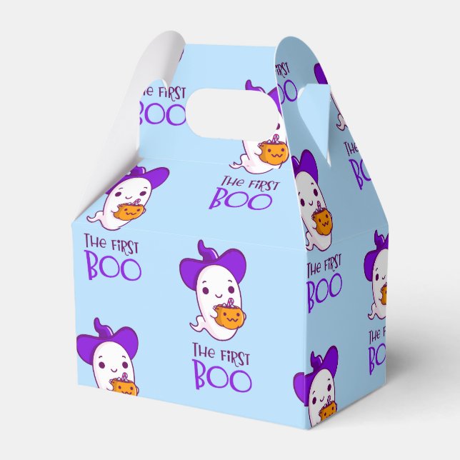 The First Boo of Halloween Blue Favor Boxes (Back Side)