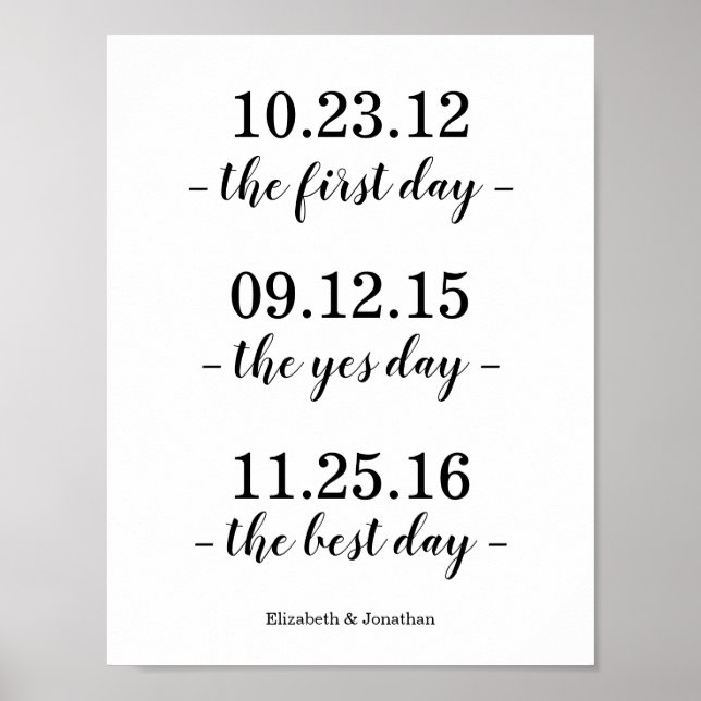 The First Day, The Yes Day, The Best Day Wedding Poster (Front)