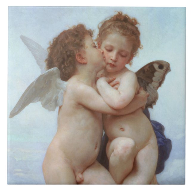 The First Kiss, Amor and Psyche, Bouguereau Ceramic Tile (Front)