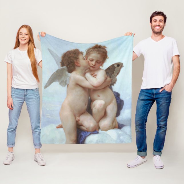 The First Kiss, Amor and Psyche, Bouguereau Fleece Blanket (In Situ)