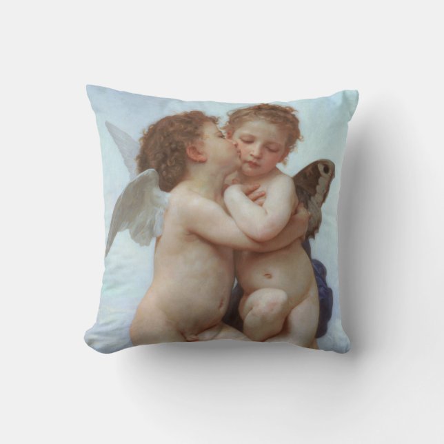 The First Kiss, Amor and Psyche, Bouguereau Throw Pillow (Front)