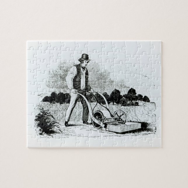The first lawnmower (engraving) (b/w photo) jigsaw puzzle (Horizontal)