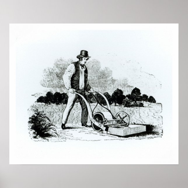 The first lawnmower (engraving) (b/w photo) poster (Front)