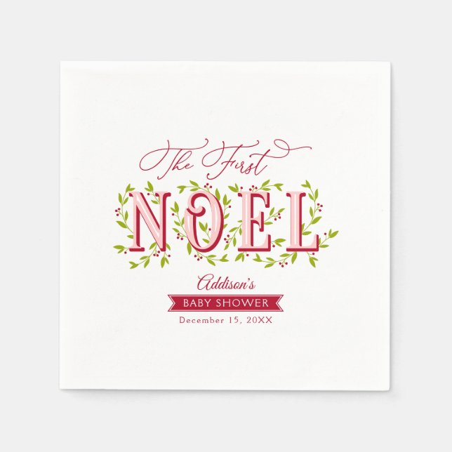 The First Noel Baby Girl Christmas Baby Shower Napkins (Front)
