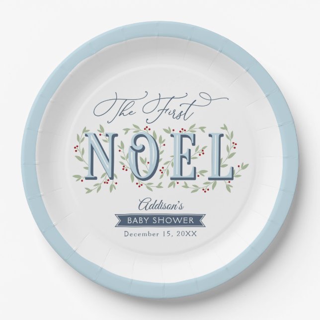 The First Noel Christmas Baby Shower Paper Plates (Front)