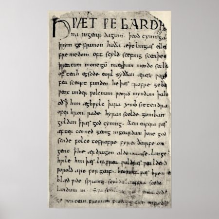The First Page Of Beowulf Print