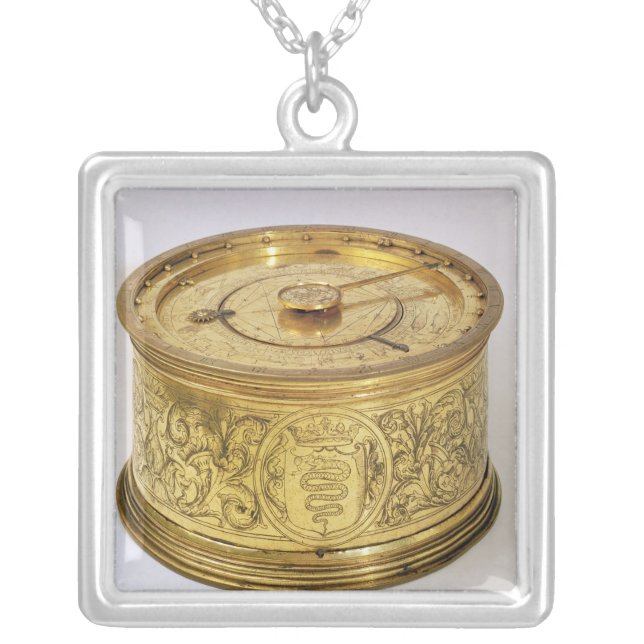 The first spring driven clock with fusee, 1525 silver plated necklace (Front)