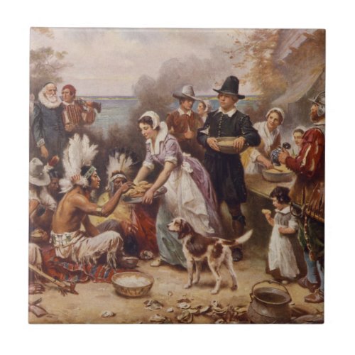 The first Thanksgiving 1621  c1932 Ceramic Tile