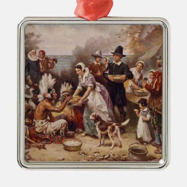 The first Thanksgiving 1621 | c.1932 Metal Ornament (Front)