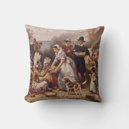 The first Thanksgiving 1621  c1932 Throw Pillow