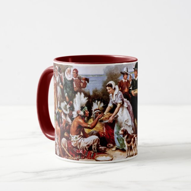 The First Thanksgiving 1621. Fine Art Gift Mugs (Front Left)