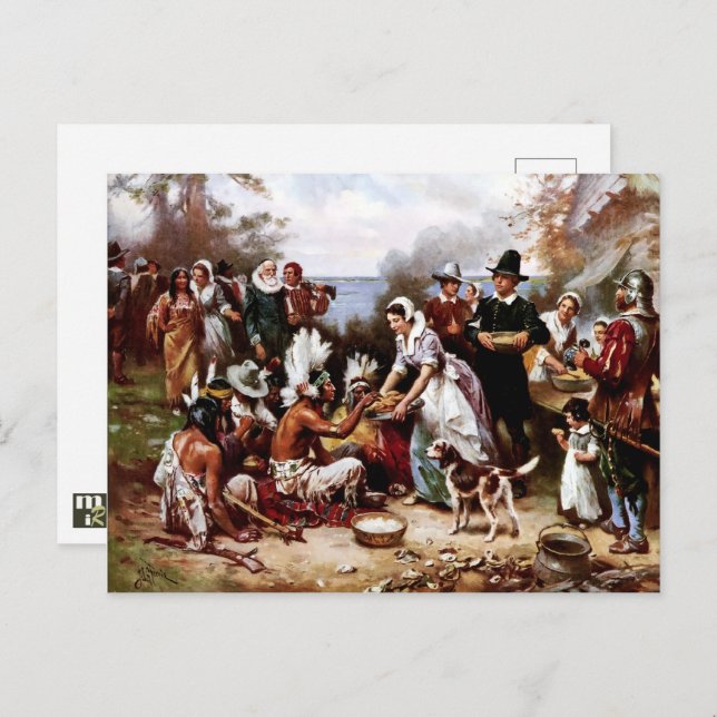 The First Thanksgiving 1621. Fine Art Thanksgiving Postcard (Front/Back)