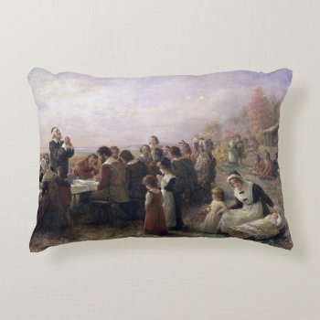 The First Thanksgiving At Plymouth By Brownscombe Accent Pillow by Classicville at Zazzle
