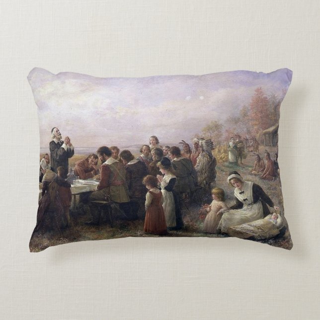 The First Thanksgiving at Plymouth by Brownscombe Accent Pillow (Front)