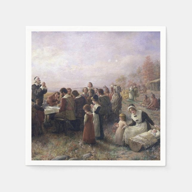 The First Thanksgiving at Plymouth by Brownscombe Napkins (Front)