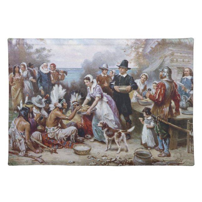 The First Thanksgiving by Jean Ferris c. 1912 Cloth Placemat (Front)