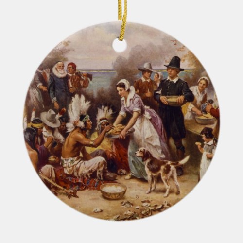 The First Thanksgiving by Jean Leon Gerome Ferris Ceramic Ornament