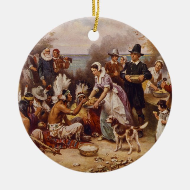 The First Thanksgiving by Jean Leon Gerome Ferris Ceramic Ornament (Front)