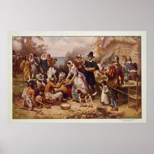 The First Thanksgiving by Jean Leon Gerome Ferris Poster (Front)