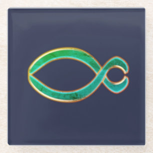 The Fish Christian symbol. Glass Coaster