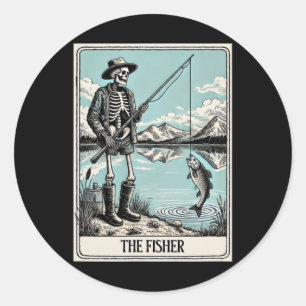 The Fisher Skeleton Tarot Card For Fishing Lovers  Classic Round Sticker
