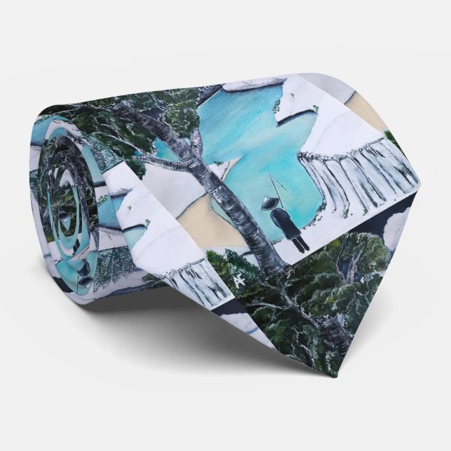 The Fisherman Painting by Alfred Fox Neck Tie (Rolled)