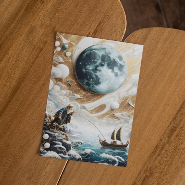 The Fisherman Under The Moonlit Sea Postcard (Creator Uploaded)