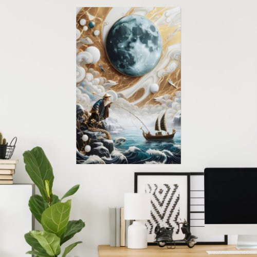 The Fisherman Under The Moonlit Sea Poster