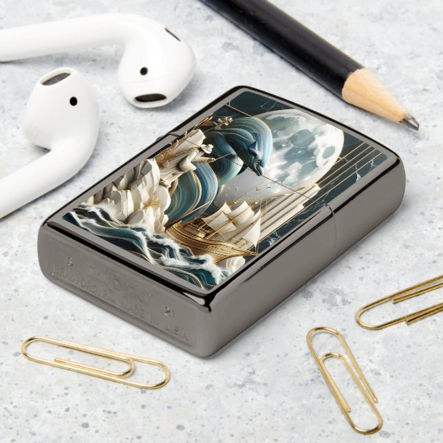 The Fisherman's Moonlit Sea Zippo Lighter (On Table 2)