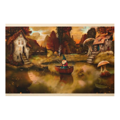 The Fishing Gnome Wood Wall Art