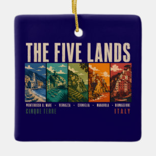 The Five Lands Cinque Terre Italy Illustration Ceramic Ornament