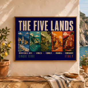 The Five Lands Cinque Terre Italy Illustration Poster