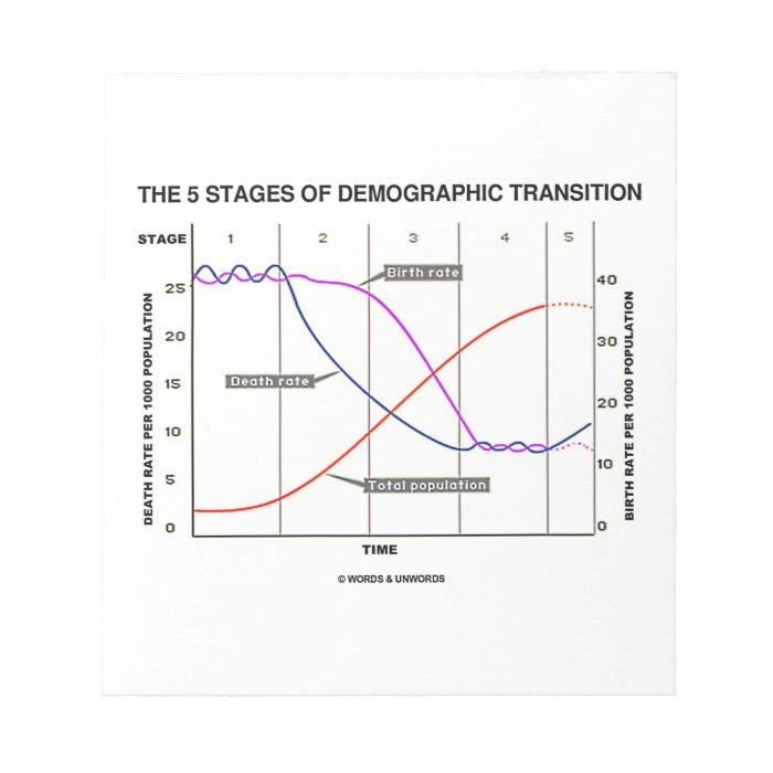 The Five Stages Of Demographic Transition Notepad