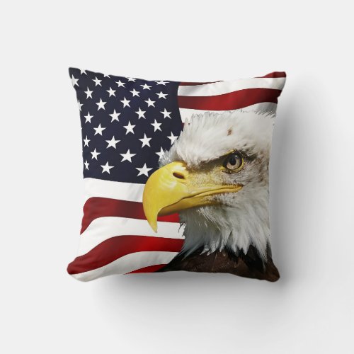 The flag of america with eagle throw pillow