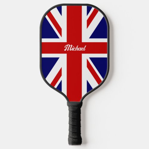 The Flag of Great Britain with Name or Text Pickleball Paddle