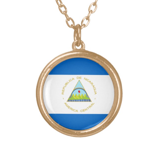 The Flag of Nicaragua - Latin America Gold Plated Necklace (Front)