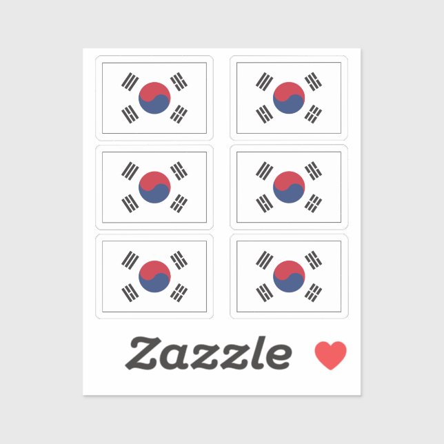 The flag of South Korea Collection pack of 6 Sticker (Sheet)