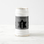 The Flame & Star - Beer Stein<br><div class="desc">This image is a flame from a candle. A star around the flame represents Hanukkah. Done in a black tattoo. "Happy Hanukkah 2014" was added along with a light black backround. Customize with your own words. These mugs are available in assorted styles,  colors and sizes.</div>