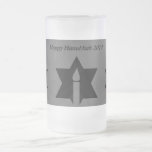 The Flame & Star - Frosted Glass Beer Mug<br><div class="desc">This image is a flame from a candle. A star around the flame represents Hanukkah. Done in a black tattoo. "Happy Hanukkah 2014" was added along with a light black backround. Customize with your own words. These mugs are available in assorted styles,  colors and sizes.</div>