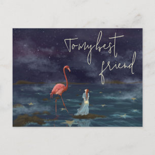 The flamingo and the girl best friend customisable postcard