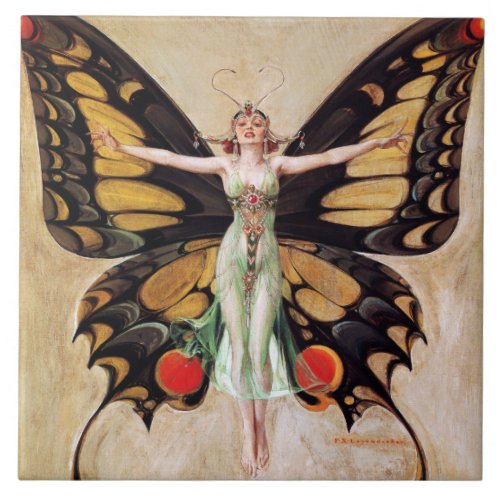 The Flapper Girls Metamorphosis Butterfly 1922 Ceramic Tile