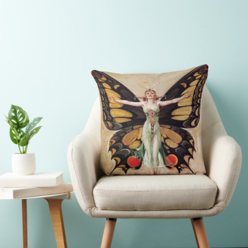 The Flapper Girls Metamorphosis Butterfly 1922 Throw Pillow