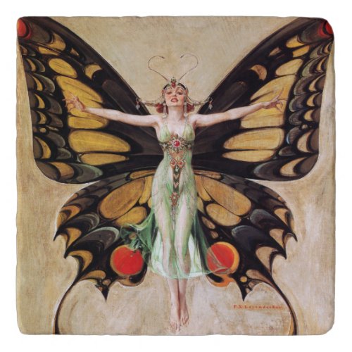 The Flapper Girls Metamorphosis Butterfly 1922 Trivet